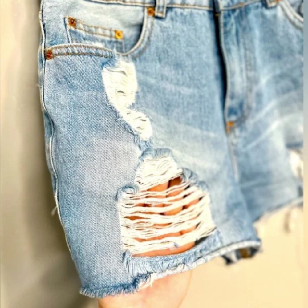 NEW Jean Shorts High Rise Distressed ASOS by Denim pimkie LIGHT WASH SZ 6 - Picture 8 of 16